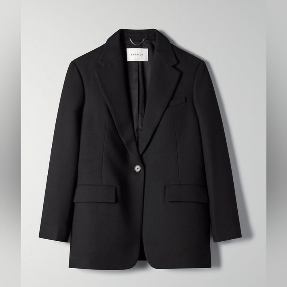 Babaton black blazer (likely Erickson)